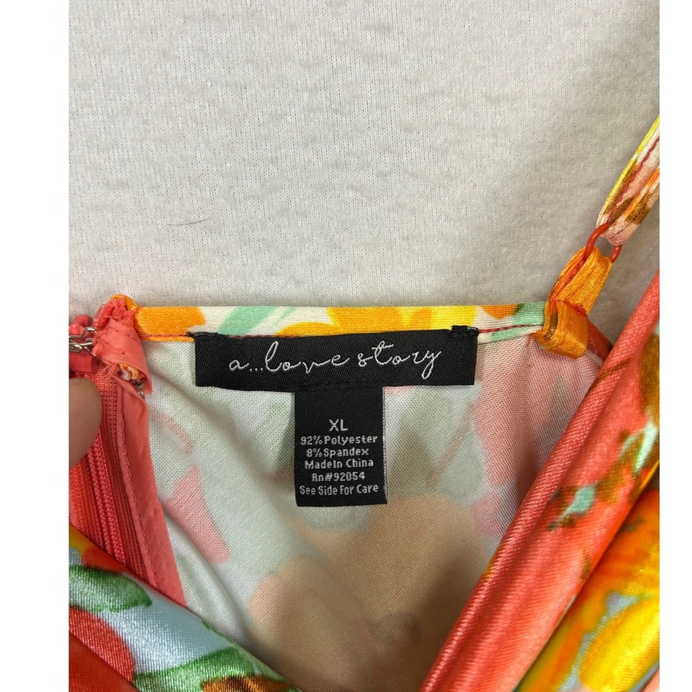 Y2K Tropical‎ a...love story XL Orange Floral Cowl Neck Satin Midi Slip Dress - Picture 3 of 10